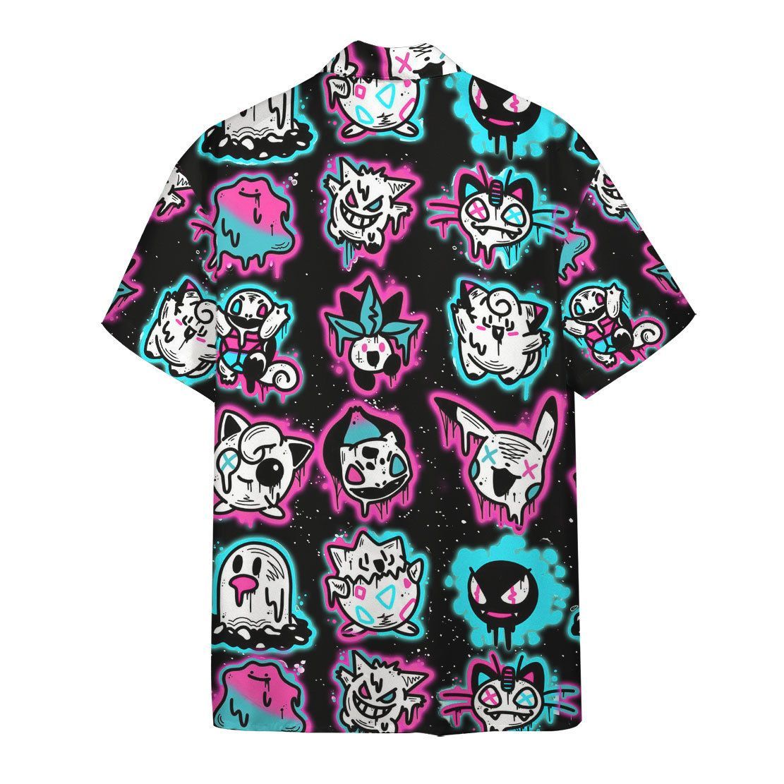 Pokemon Hawaiian Shirt Ghost Pokemons Glowing Light Black Pink Hawaii Aloha Shirt