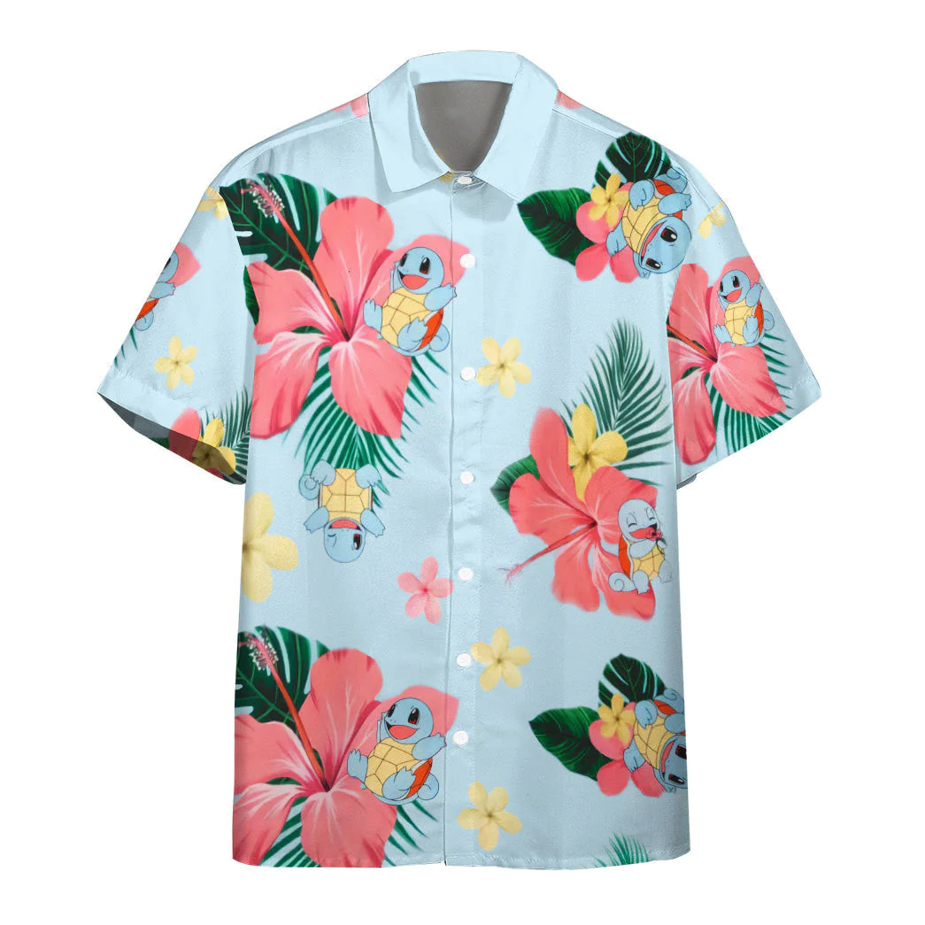 Pokemon Hawaiian Shirt Squirtle Tropical Flowers Hawaii Shirt Pokemon Aloha Shirt