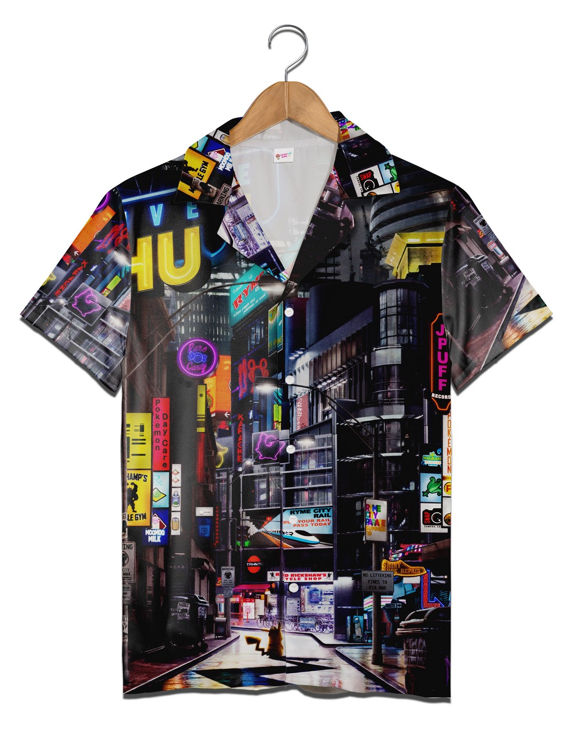 Pokemon Ryme City Hawaiian Shirt, Neon Cyberpunk Aloha Shirt, Pikachu Anime Beach Outfit Pokemon Ryme City Hawaiian Shirt, Neon Cyberpunk Aloha Shirt, Pikachu Anime Beach Outfit