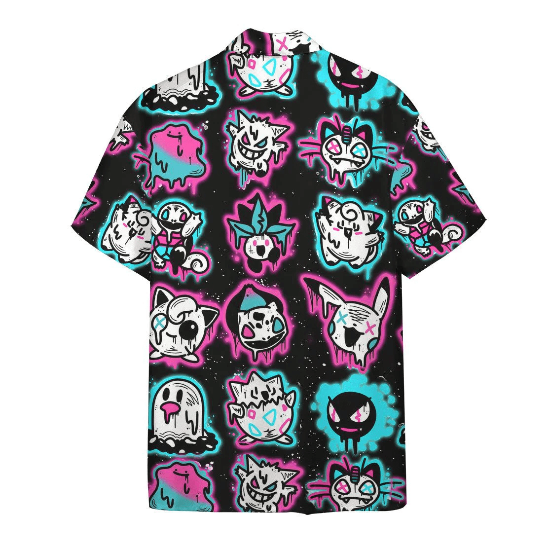 Pokemon Trendy Hawaiian Shirt Ghost Pokemons Glowing Light Black Pink Hawaii Aloha Shirt 2022