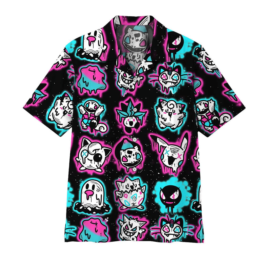 Pokemon Trendy Hawaiian Shirt Ghost Pokemons Glowing Light Black Pink Hawaii Aloha Shirt 2022