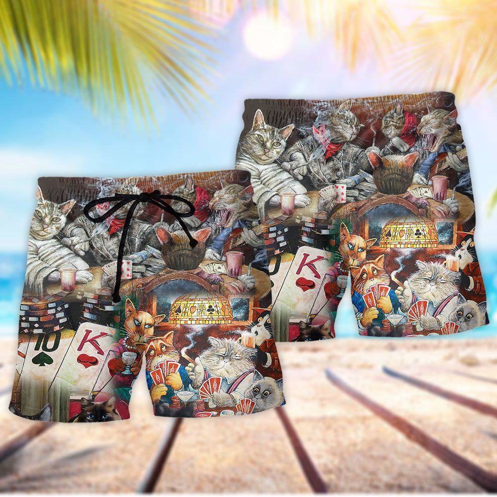 Poker Beautiful Cats Play Poker Trendy Aloha Hawaiian Beach Shorts
