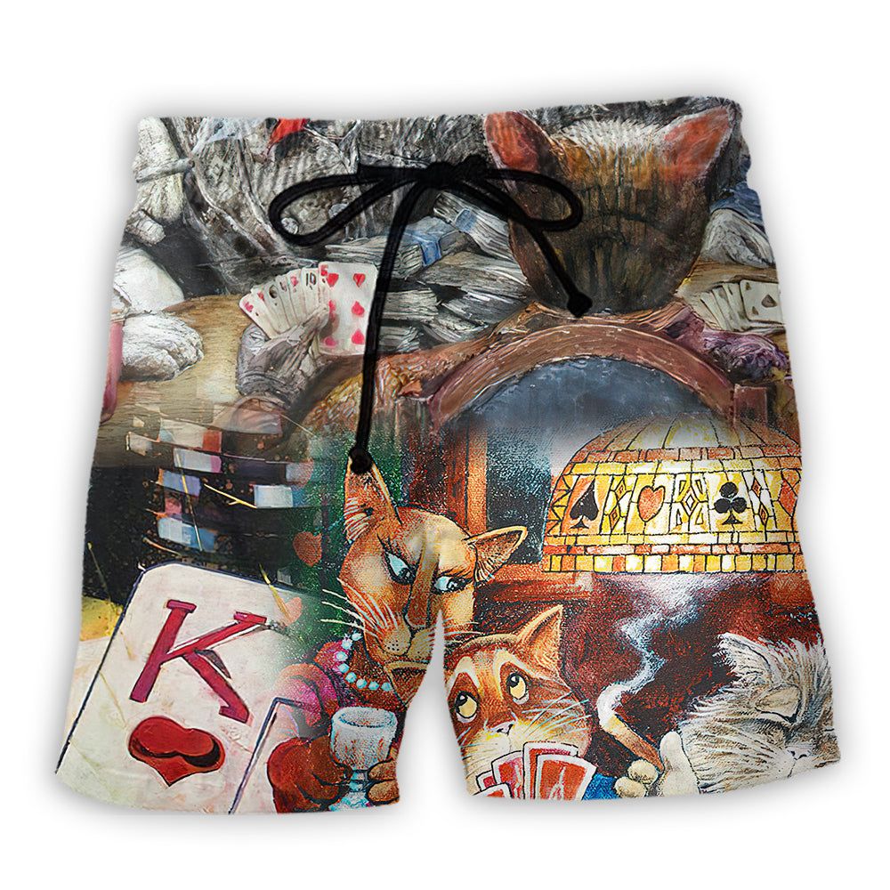 Poker Beautiful Cats Play Poker Trendy Aloha Hawaiian Beach Shorts