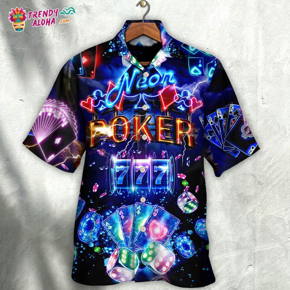 Poker Neon Casino Slot Machine With Jackpot Hawaiian Shirt – Trendy Aloha