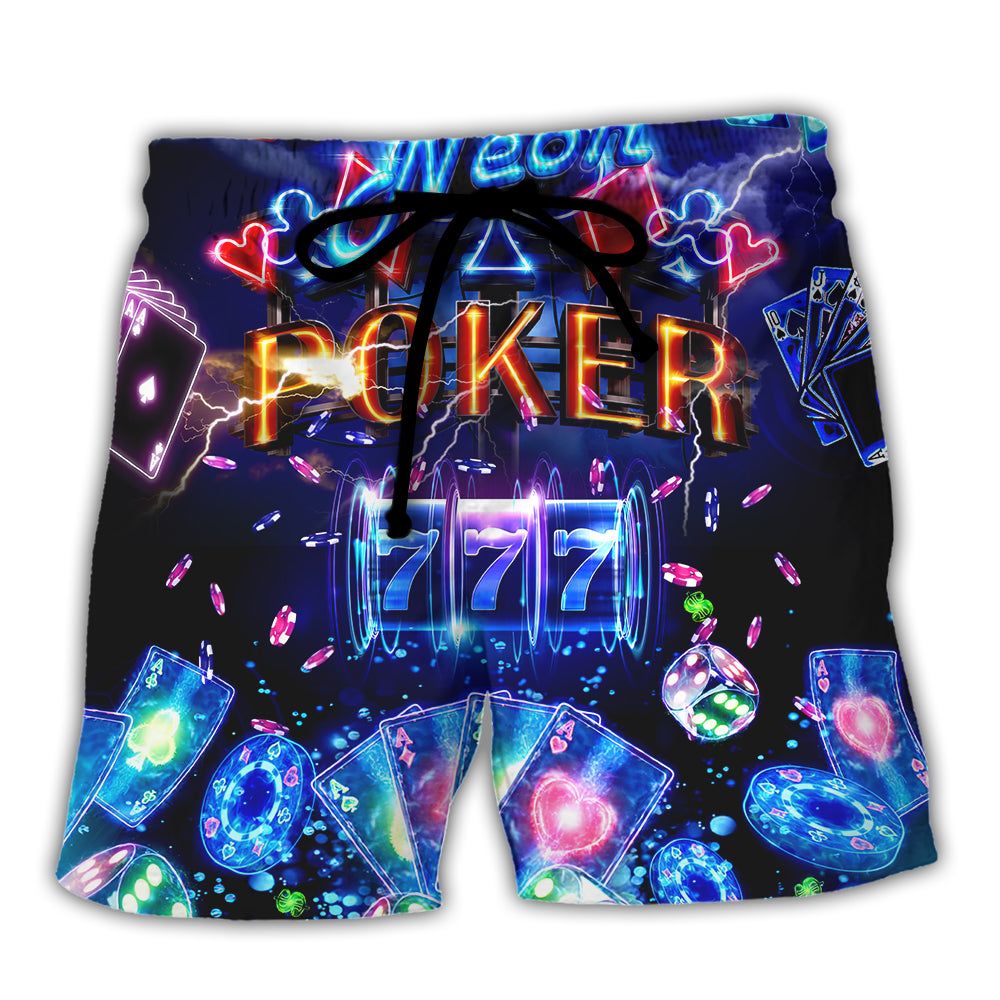 Poker Neon Casino Slot Machine With Jackpot Trendy Aloha Hawaiian Beach Shorts Poker Neon Casino Slot Machine With Jackpot Trendy Aloha Hawaiian Beach Shorts