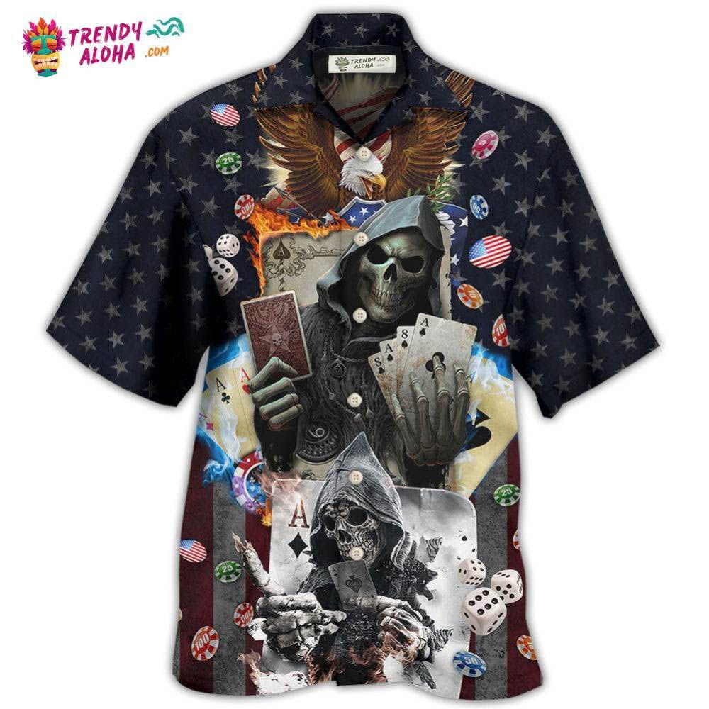 Poker Skull Flame Us Flag Independence Day Hawaiian Shirt – Trendy Aloha