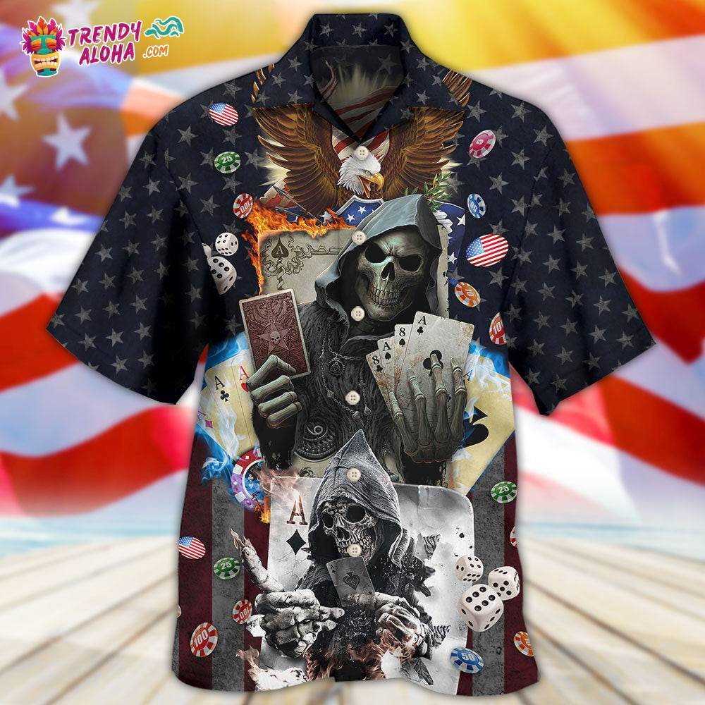 Poker Skull Flame Us Flag Independence Day Hawaiian Shirt – Trendy Aloha