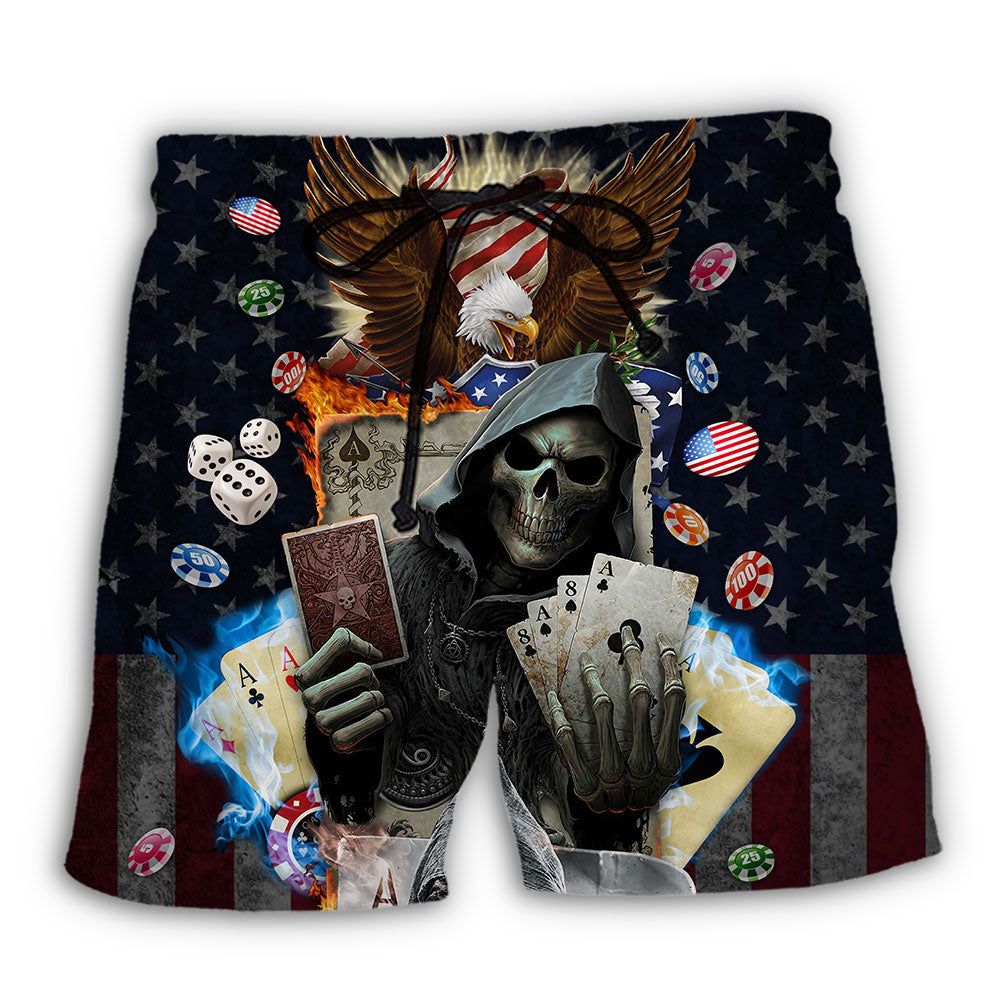 Poker Skull Flame Us Flag Independence Day Trendy Aloha Hawaiian Beach Shorts Poker Skull Flame Us Flag Independence Day Trendy Aloha Hawaiian Beach Shorts