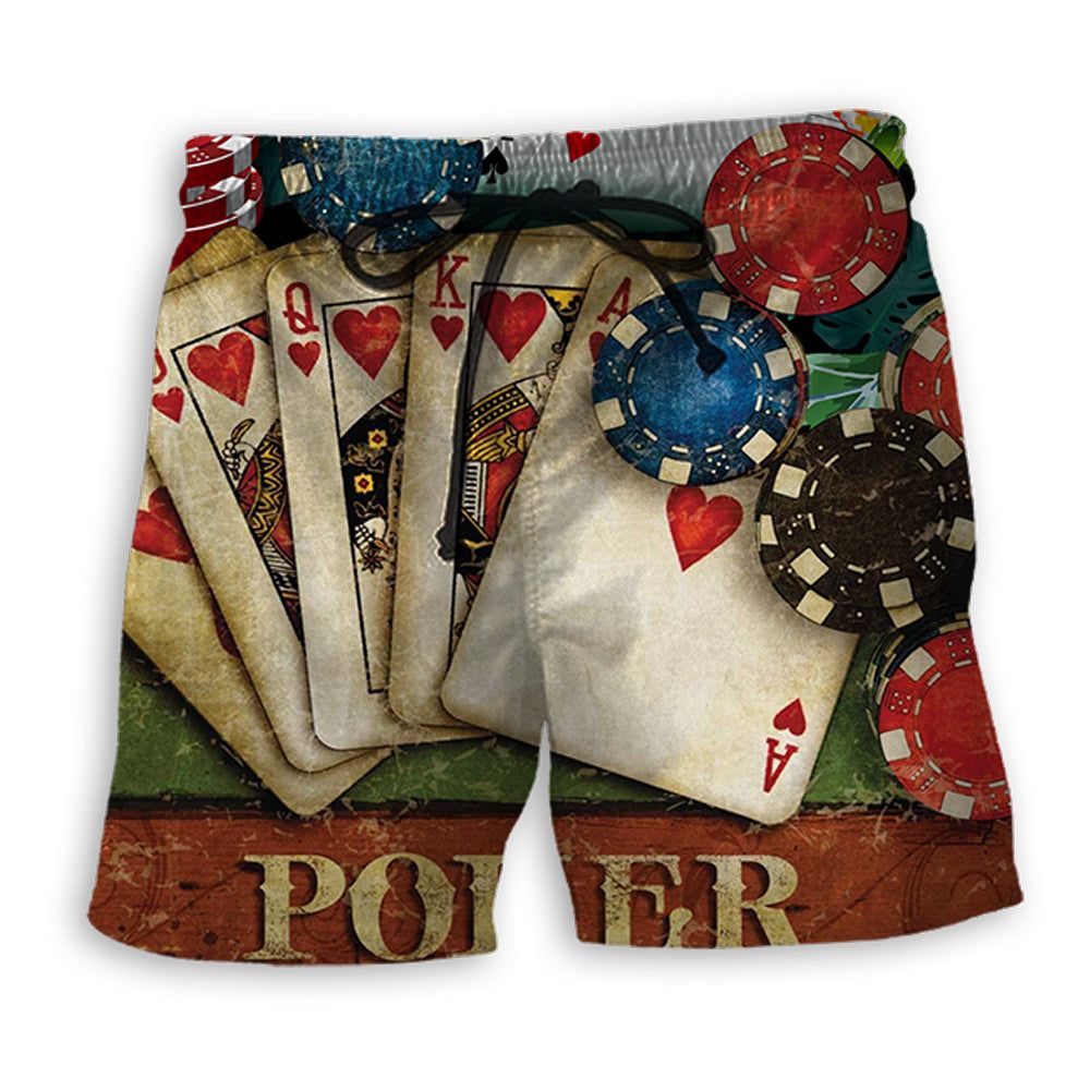 Poker Tropical Leaf Style Trendy Aloha Hawaiian Beach Shorts Poker Tropical Leaf Style Trendy Aloha Hawaiian Beach Shorts
