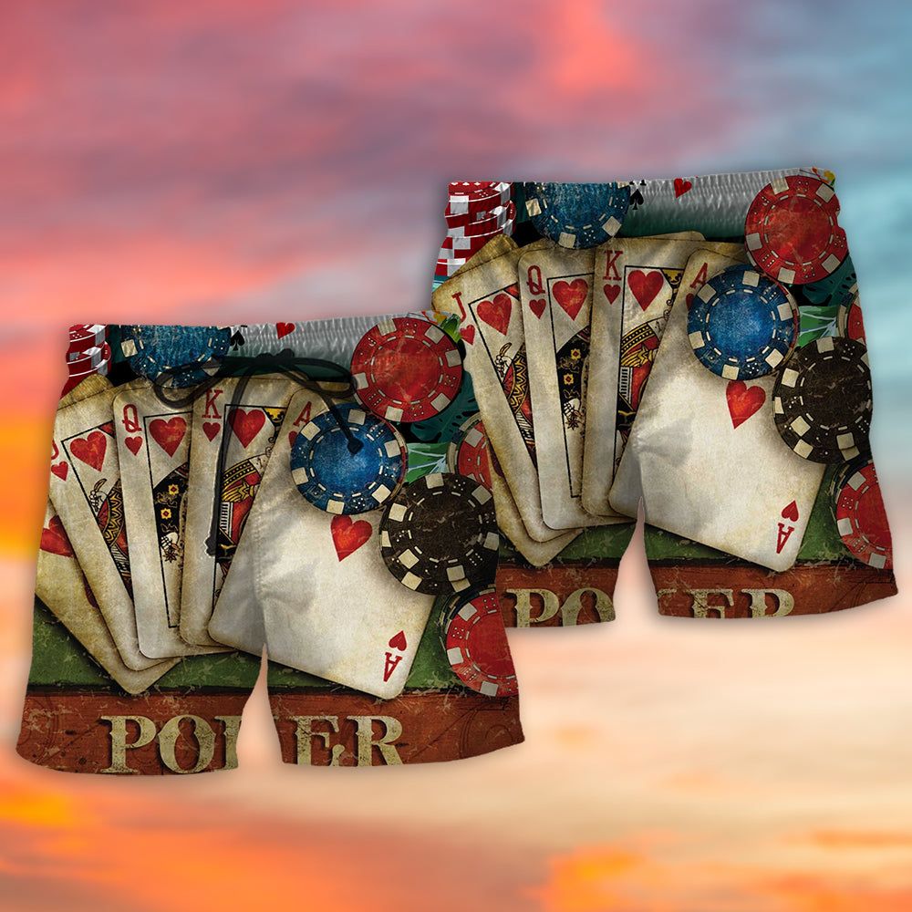 Poker Tropical Leaf Style Trendy Aloha Hawaiian Beach Shorts