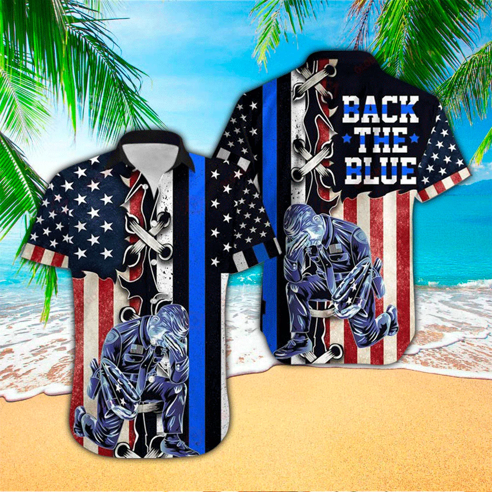 Police Back The Blue All Over Printed Trendy Hawaiian Shirt, Police Gifts