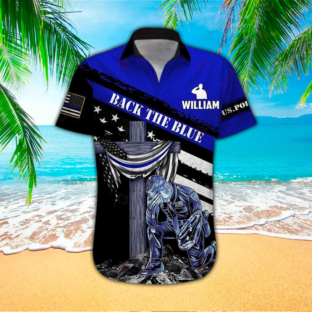 Police Back The Blue Personalized Name All Over Printed Trendy Hawaiian Shirt