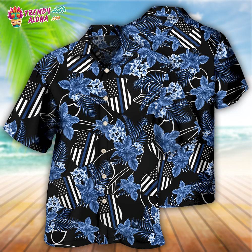 Police Blue Tropical Floral Hawaiian Shirt – Trendy Aloha