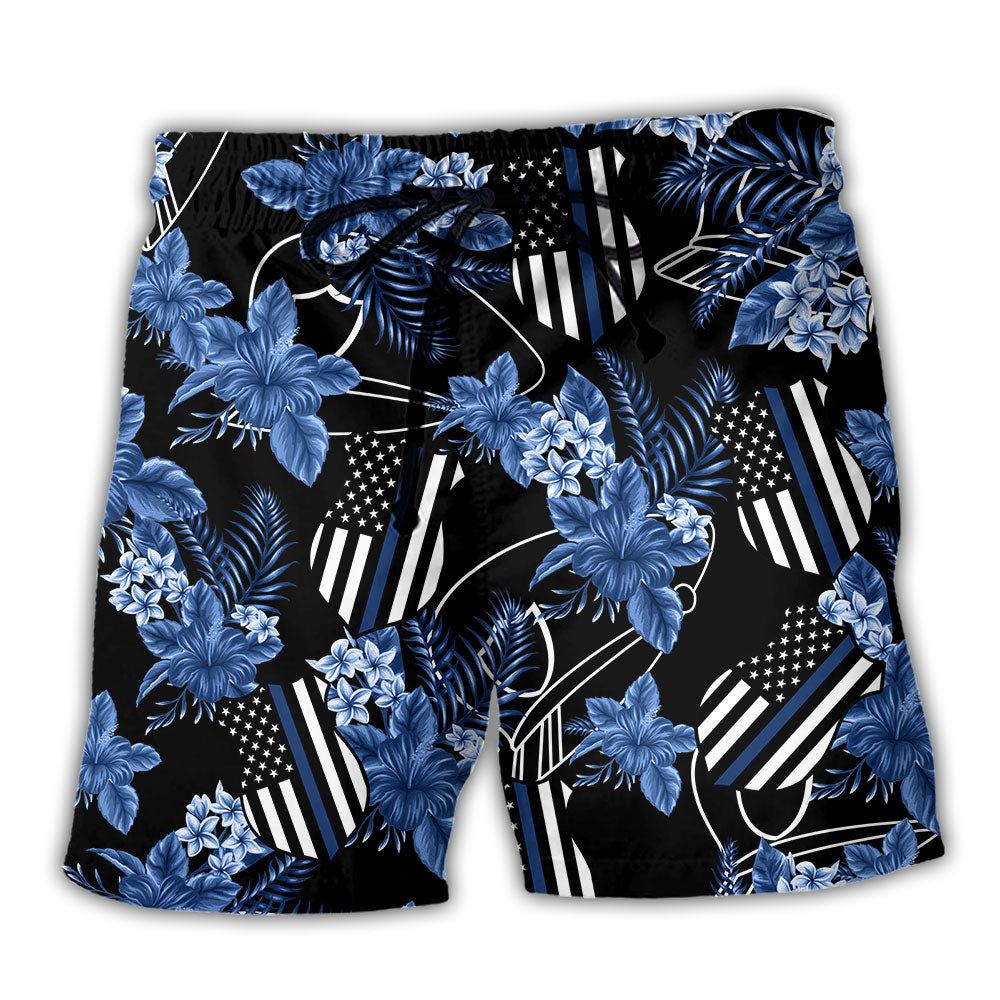 Police Blue Tropical Floral Trendy Aloha Hawaiian Beach Shorts Police Blue Tropical Floral Trendy Aloha Hawaiian Beach Shorts
