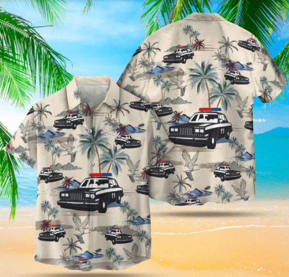 Police Cars Seamless Pattern Trendy Hawaiian Shirt, Gift For Police