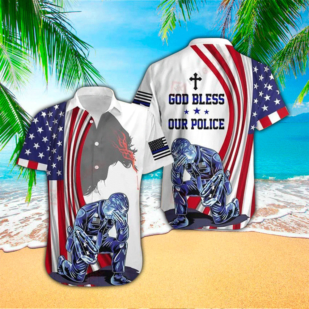 Police God Bless Our Police Trendy Hawaiian Shirt, Gift For Police