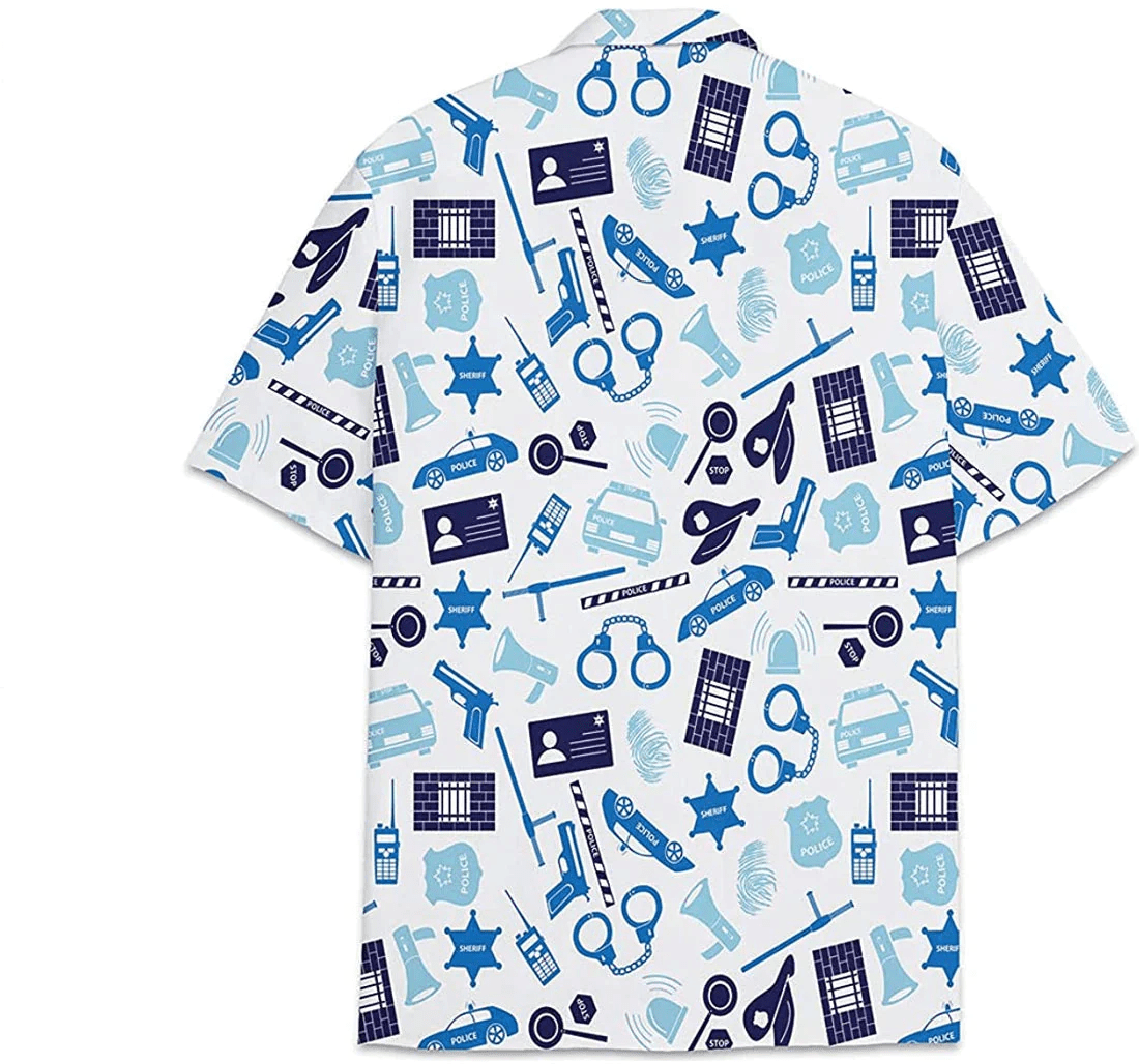 Police Pattern Short Tall Womensmall Trendy Hawaiian Shirt, Button Up Aloha Shirt For Men, Women