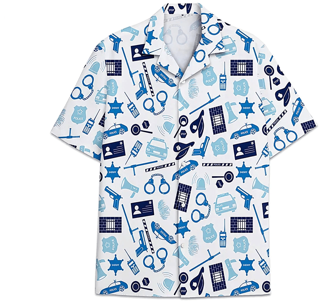 Police Pattern Short Tall Womensmall Trendy Hawaiian Shirt, Button Up Aloha Shirt For Men, Women Police Pattern Short Tall Womensmall Trendy Hawaiian Shirt, Button Up Aloha Shirt For Men, Women