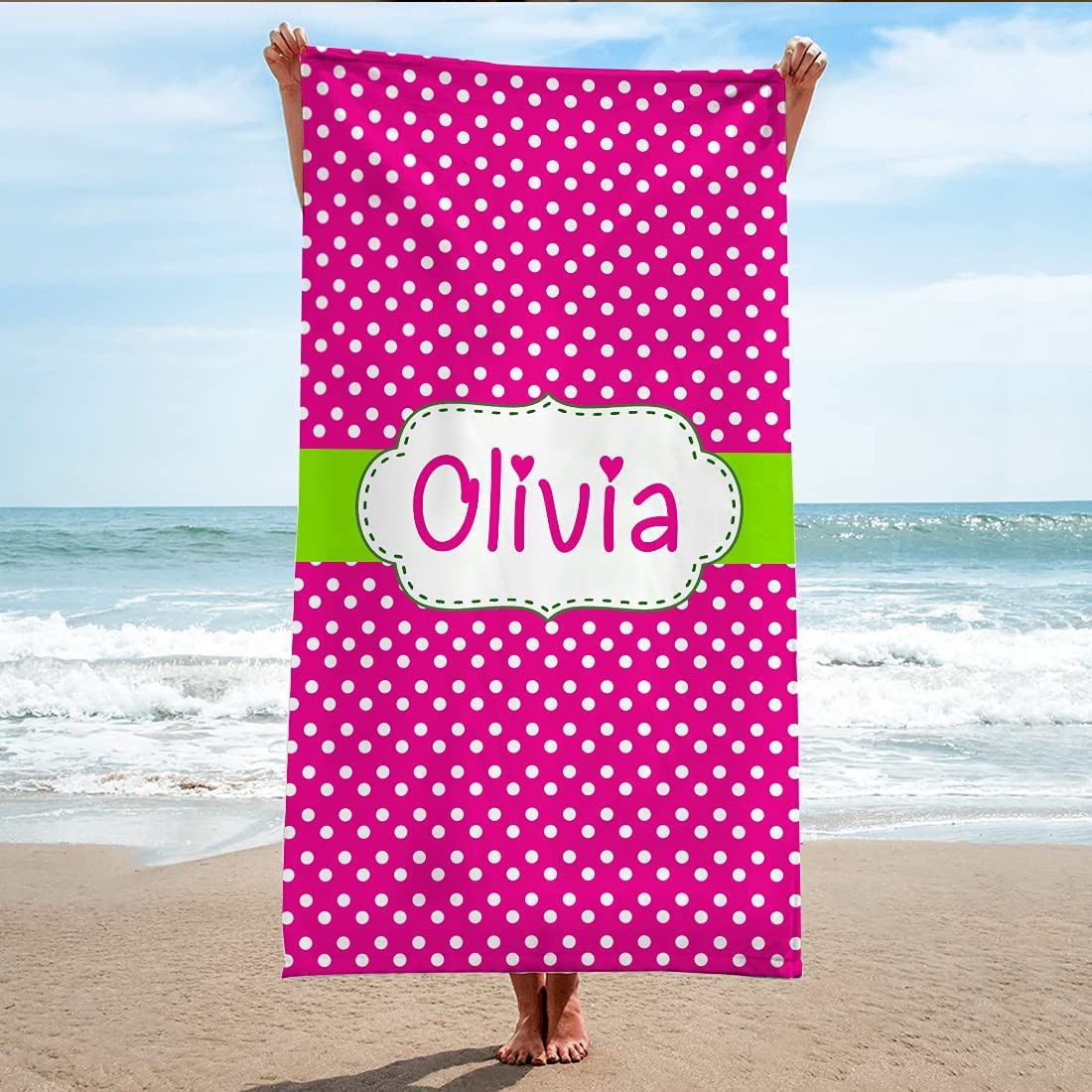 Polka Dots Custom Beach Towels Pool Bath Unique Design All Ages