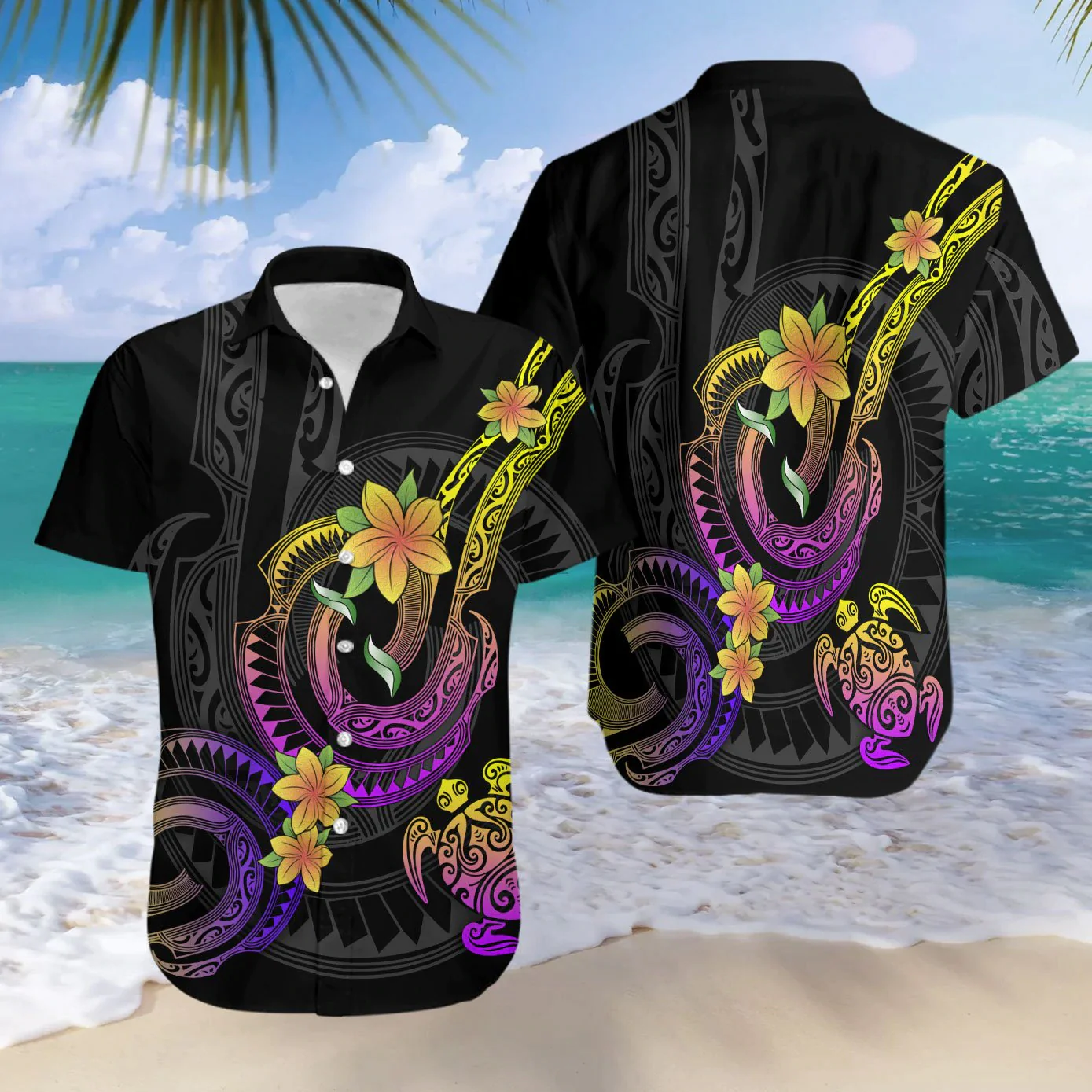 Polynesian Frangipani Flower Hawaii Shirt Casual Short Sleeve Aloha Beach Shirt Polynesian Frangipani Flower Hawaii Shirt Casual Short Sleeve Aloha Beach Shirt