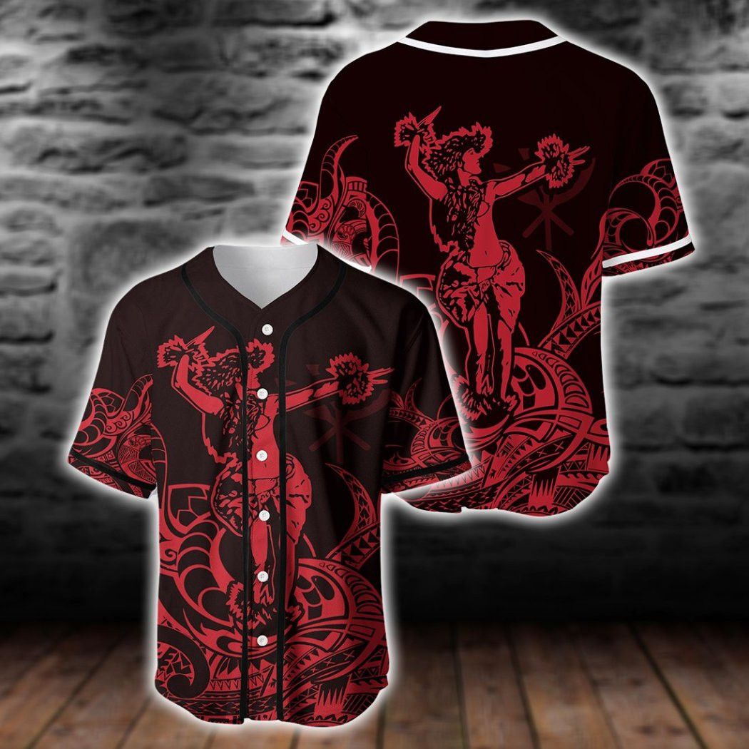 Polynesian Hawaiian Hula Girl Neon Red Baseball Tee Jersey Shirt Printed 3D
