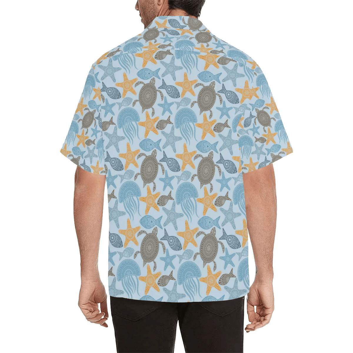 Polynesian Jellyfish Turtle Print Trendy Hawaiian Shirt, Turtle Lover Trendy Hawaiian Shirt For