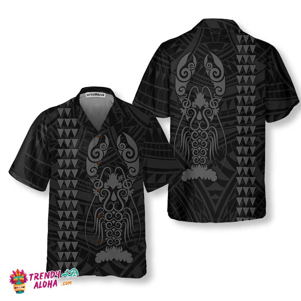 Polynesian Lobster Hawaiian Shirt, Unique Black Lobster Shirt For Men & Women, Gift For Lobster Lovers