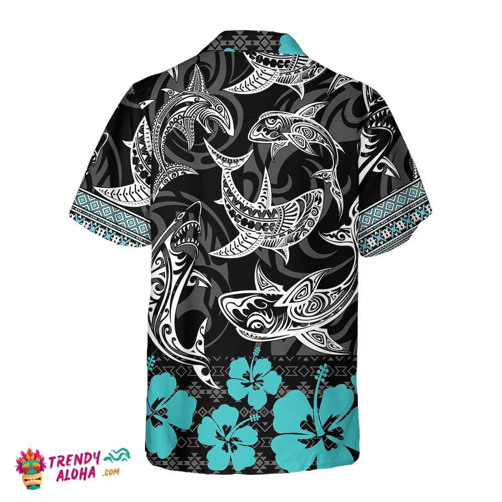 Polynesian Shark Hawaiian Shirt, Shark Shirt Button Up For Adults, Shark Print Shirt
