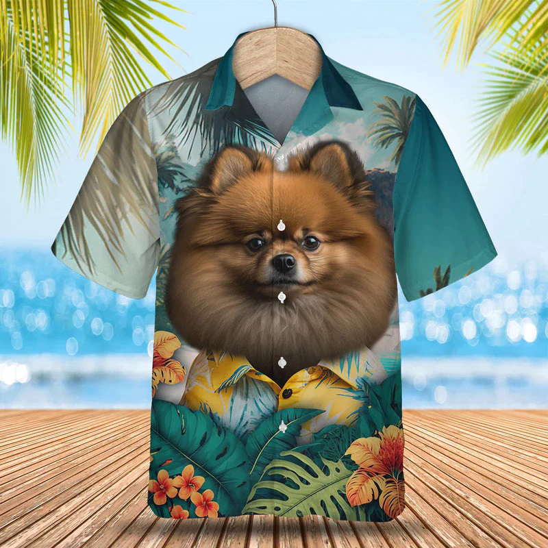 Pomeranian 3D Tropical Trendy Hawaiian Shirt, Dog Lover Trendy Hawaiian Shirt, Summer Trendy Hawaiian Shirt For Men And Women