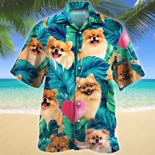 Pomeranian Dog Lovers Hawaiian Style For Summertime All Printed 3D Hawaiian Shirt
