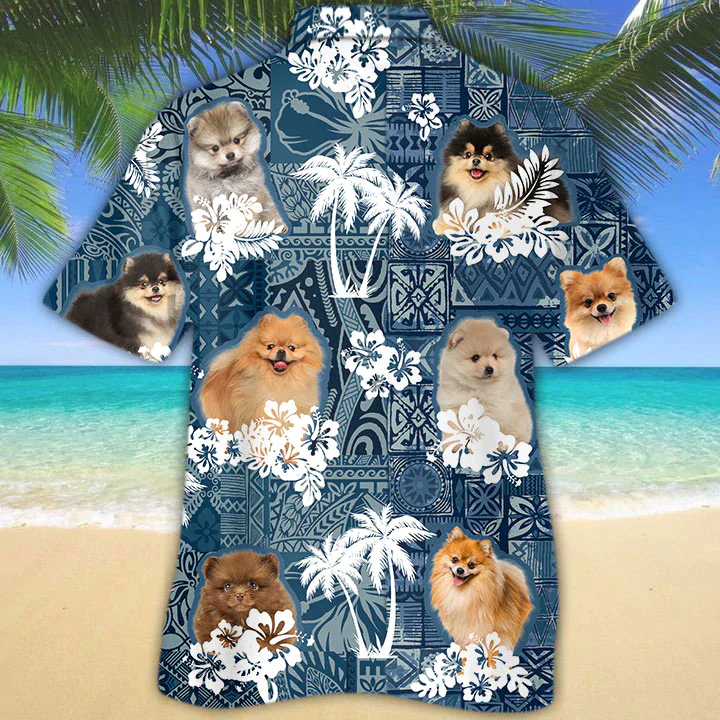 Pomeranian Trendy Hawaiian Shirt, Beach Floral Dog Short Sleeve Hawaiian Aloha Shirt, Summer Trendy Hawaiian Shirt For Men, Women