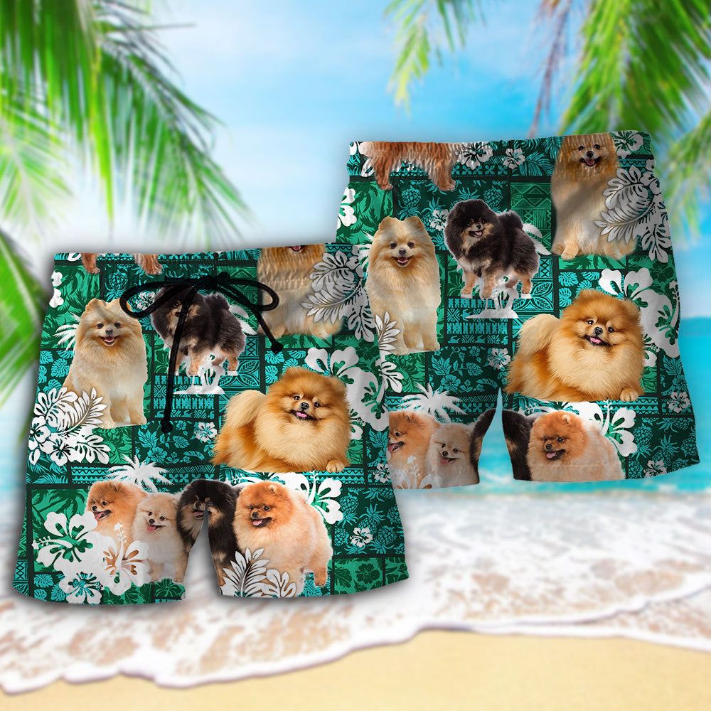 Pomeranian Tropical Dog Lover Trendy Aloha Hawaiian Beach Shorts