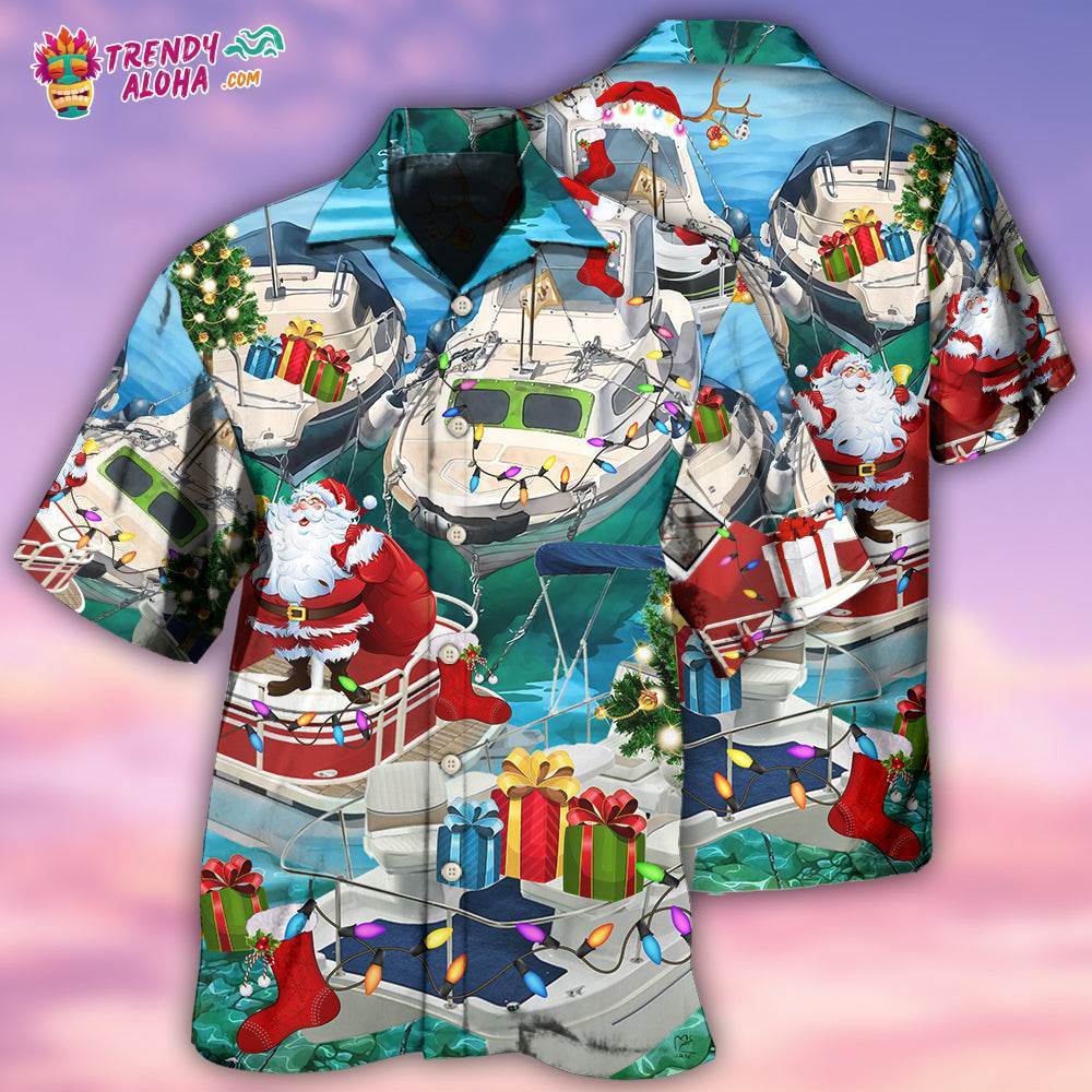 Pontoon Santa Claus’S Pontoon Is Coming To Town Hawaiian Shirt – Trendy Aloha