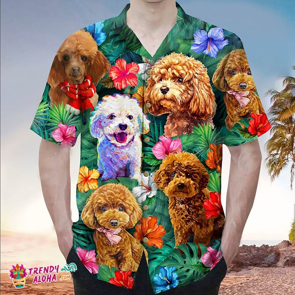 Poodle Hawaiian Shirt Poodle Hibiscus Flower Hawaiian Aloha Beach Shirt