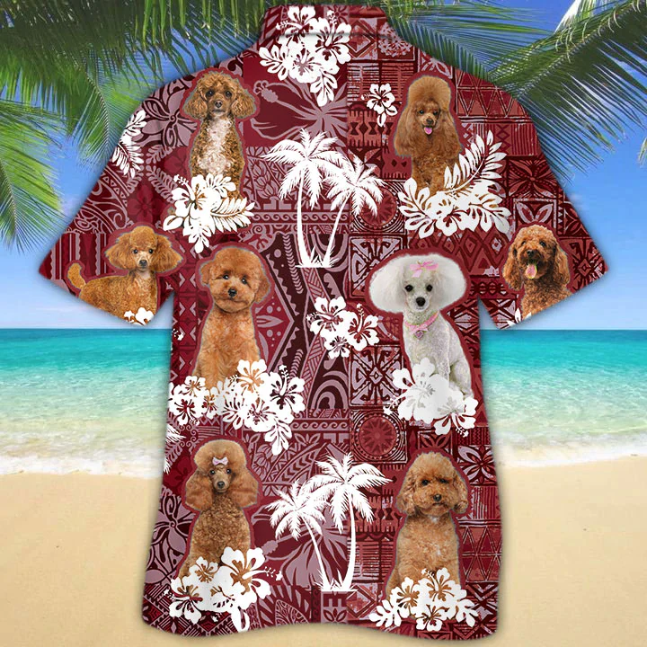 Poodle Red Trendy Hawaiian Shirt, Gift For Dog Lover Shirts, Men’s Trendy Hawaiian Shirt, Summer Hawaiian Aloha Shirt