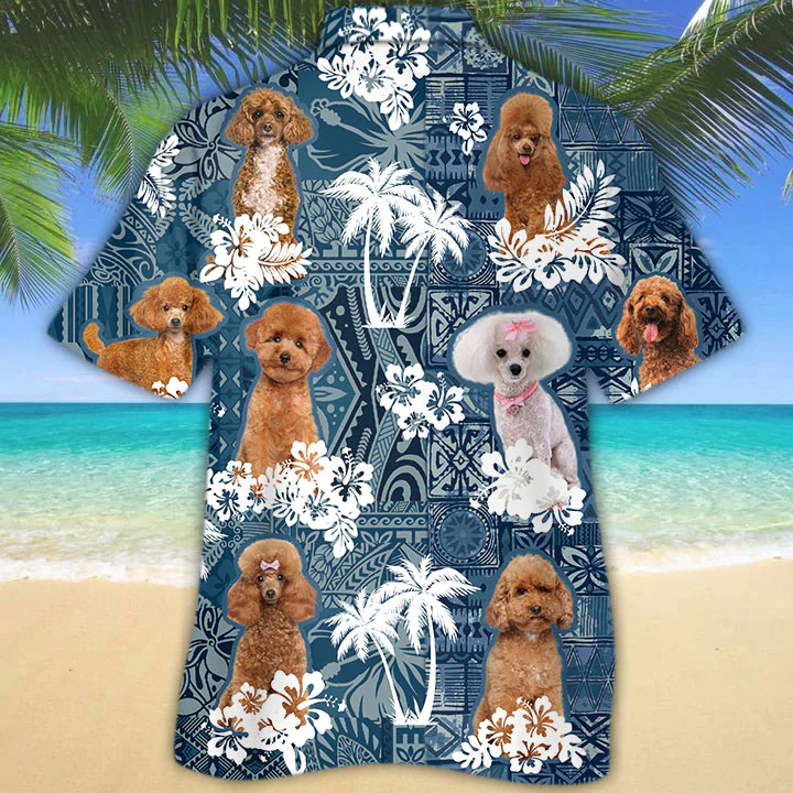 Poodle Trendy Hawaiian Shirt, Beach Floral Dog Short Sleeve Hawaiian Aloha Shirt, Summer Trendy Hawaiian Shirt For Men, Women