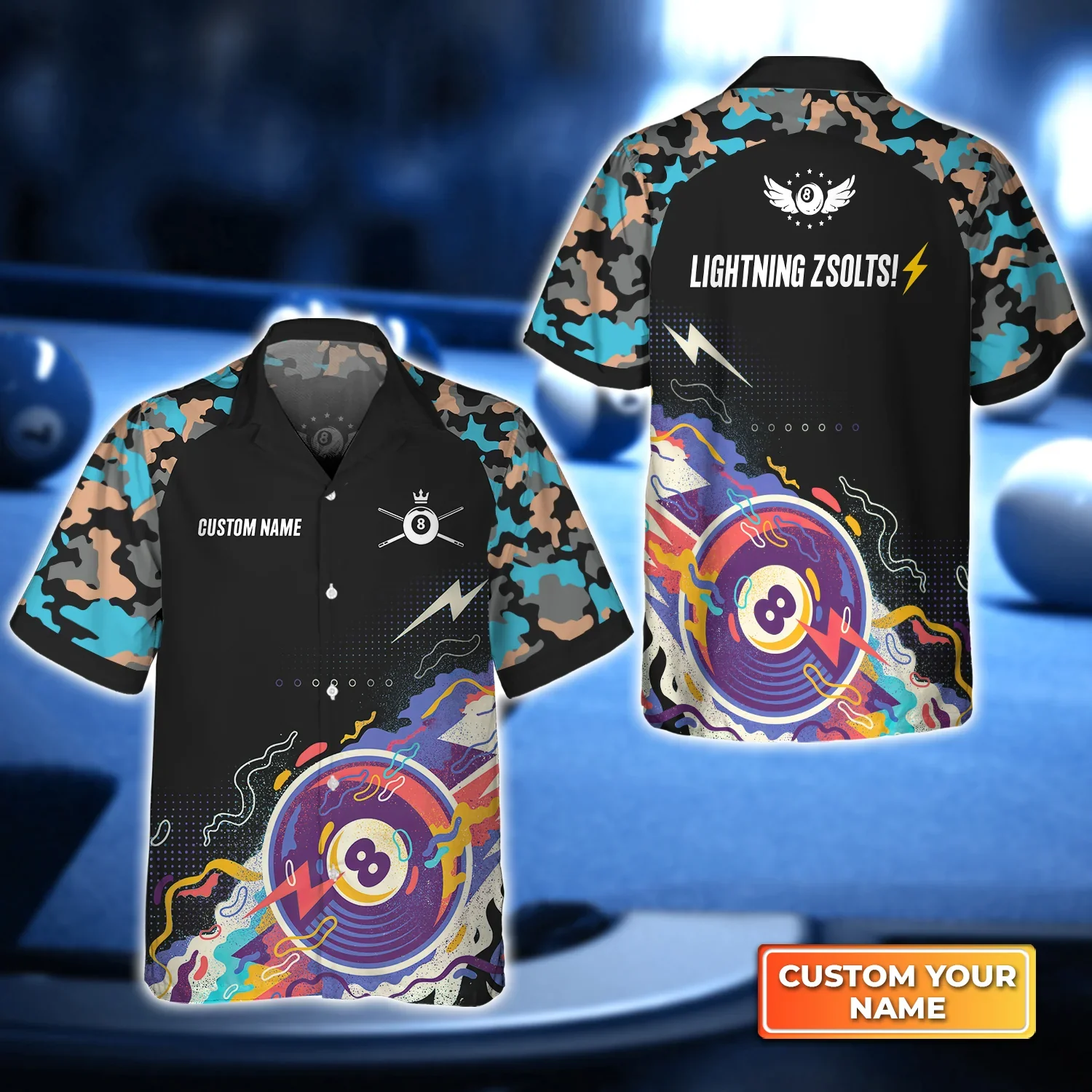 Pool 8 Ball Black Blue Watercolor Billiard 3D Trendy Hawaiian Shirt, Billiard Team Shirt, Billiard Player