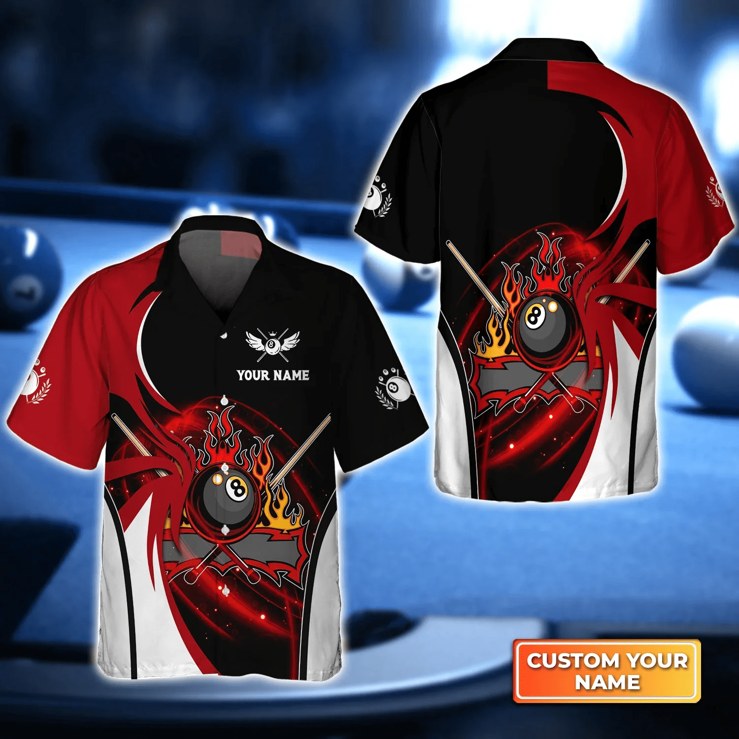 Pool 8 Ball Red And White 3D Trendy Hawaiian Shirt For Billiard Player, Gift For Billiard Players