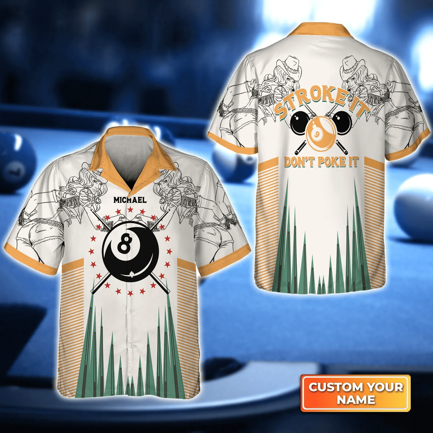 Pool Billiards Stroke It Dont Poke It 3D Trendy Hawaiian Shirt, Billiard Team Uniform, Gift For Billiard Players