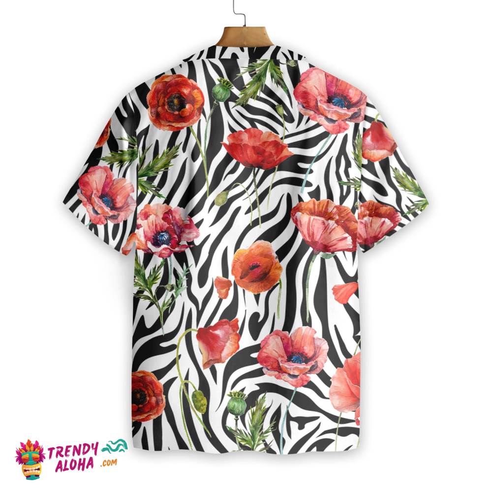 Poppy Zebra Watercolor Painting Art Hawaiian Shirt