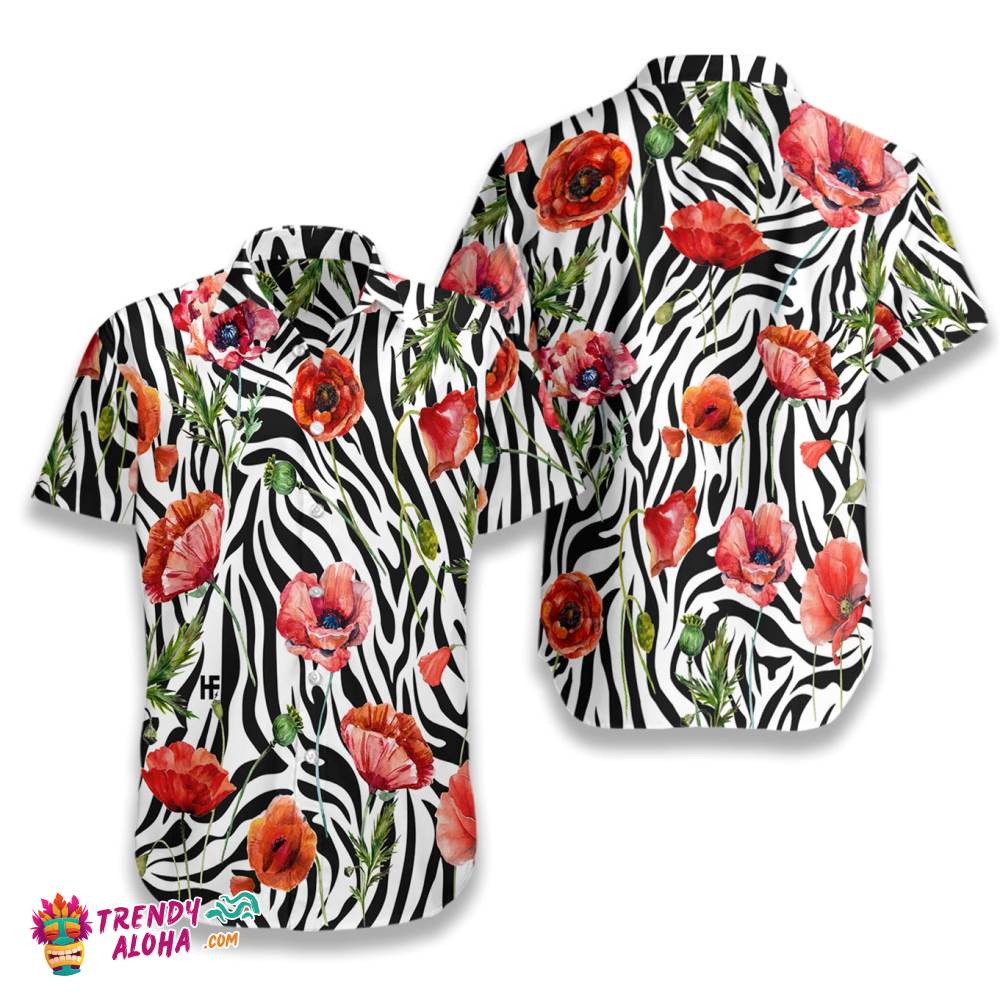 Poppy Zebra Watercolor Painting Art Hawaiian Shirt Poppy Zebra Watercolor Painting Art Hawaiian Shirt