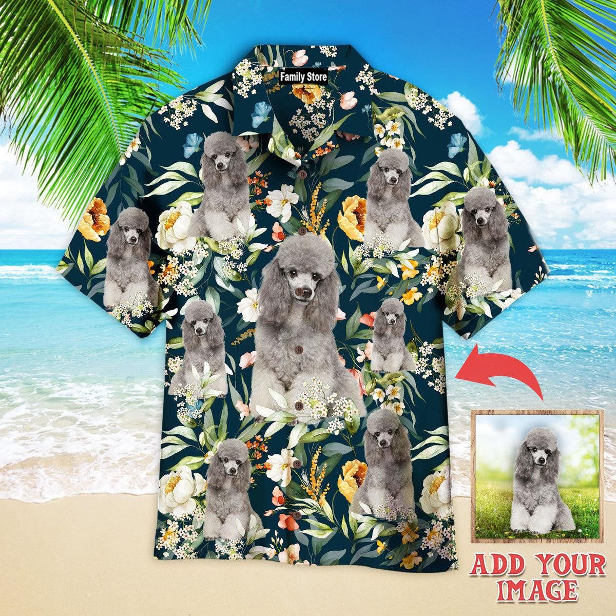 Portrait Of Gray Poodle On Floral Flowers Custom Hawaiian Shirt Portrait Of Gray Poodle On Floral Flowers Custom Hawaiian Shirt
