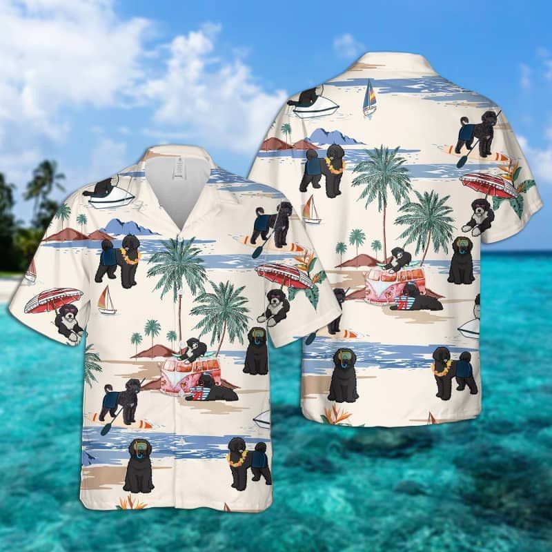 Portuguese Water Dog Summer Beach Trendy Hawaiian Shirt, Dog Beach Short Sleeve Trendy Hawaiian Shirt