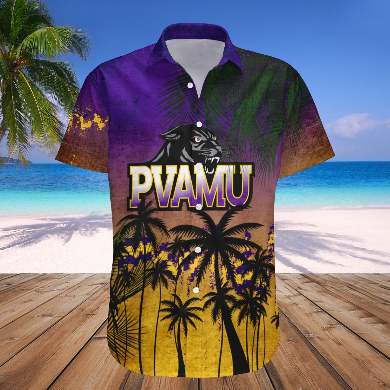 Prairie View A&M Panthers Hawaii Shirt Coconut Tree Tropical Grunge – NCAA