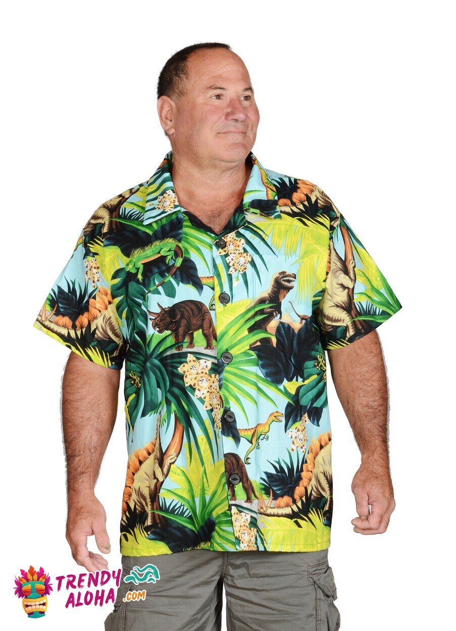 Prehistoric Tropical Dinosaur Print Aloha Hawaiian Shirt Fun