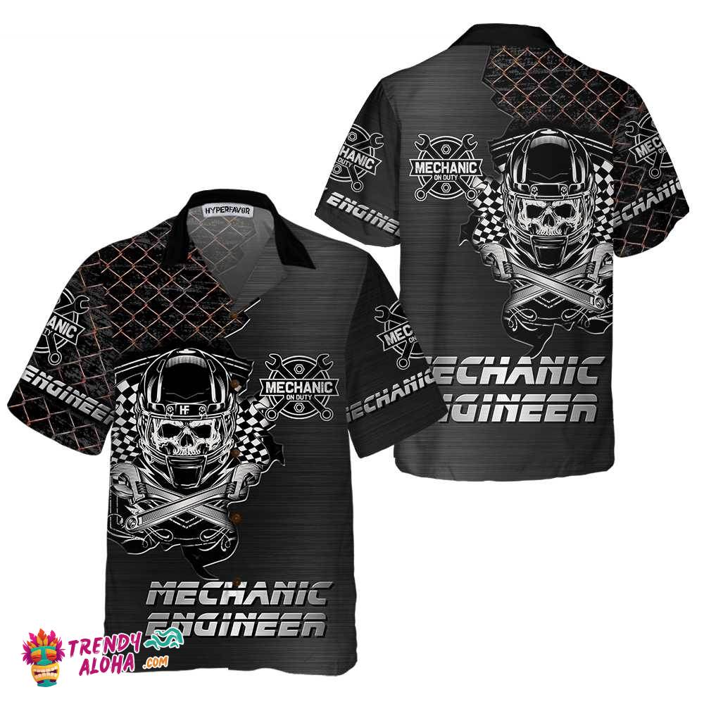 Premium Mechanic Hawaiian Shirt, Cool Skull Mechanic Shirt For Men, Best Gift For Mechanic Premium Mechanic Hawaiian Shirt, Cool Skull Mechanic Shirt For Men, Best Gift For Mechanic