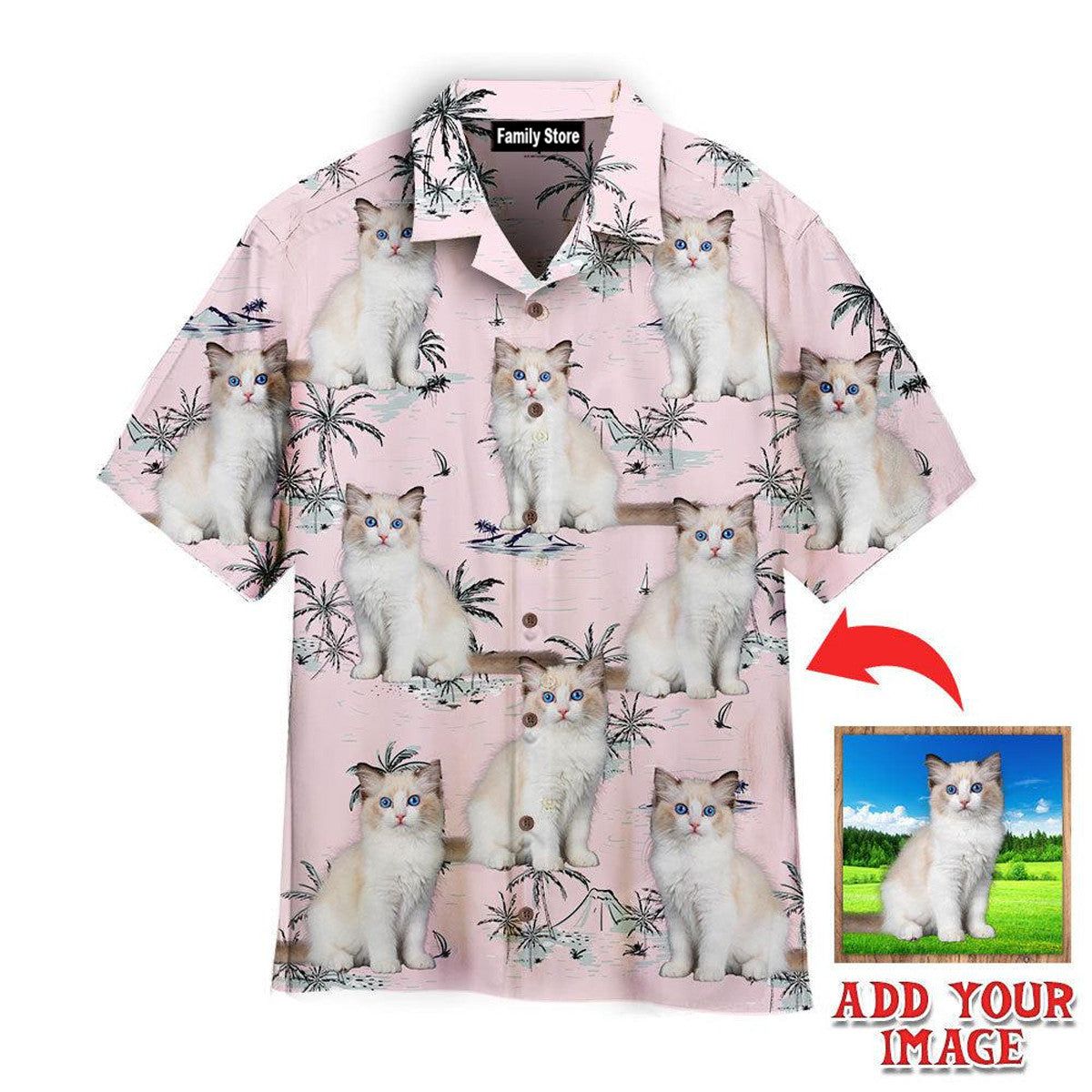Pretty Bicolor Ragdoll Kitten On Pink Island Custom Hawaiian Shirt Pretty Bicolor Ragdoll Kitten On Pink Island Custom Hawaiian Shirt