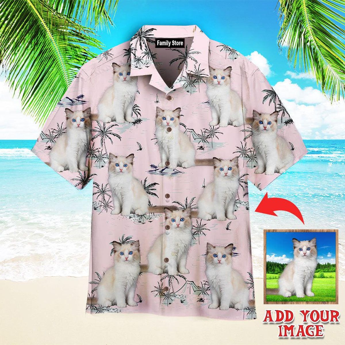 Pretty Bicolor Ragdoll Kitten On Pink Island Custom Hawaiian Shirt