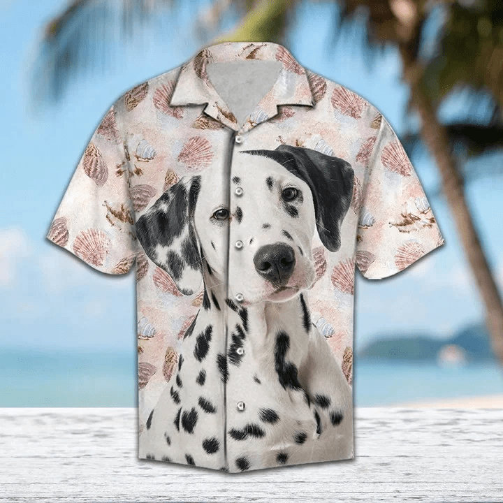 Pretty Seashells And Cute Dalmatian Portrait Pattern Trendy Hawaiian Shirt