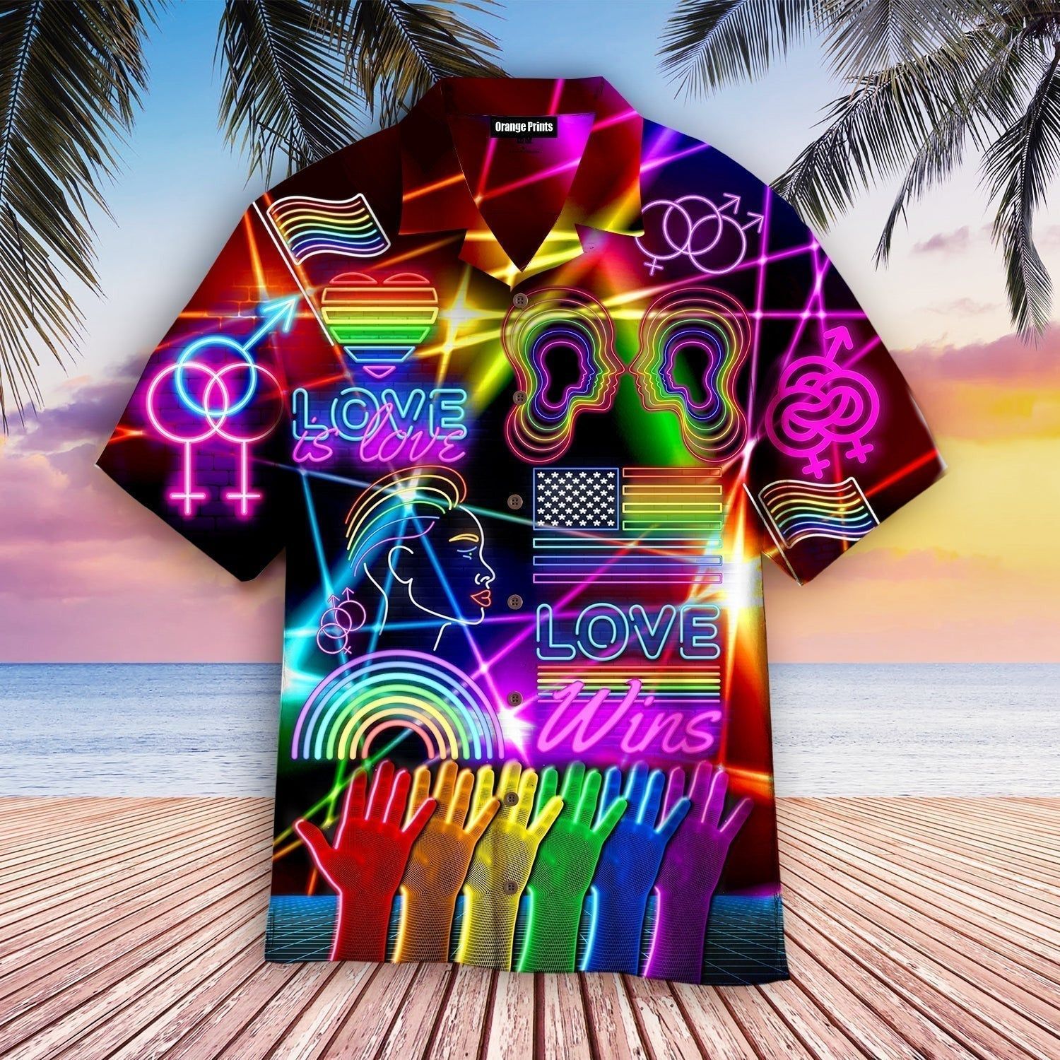 Pride Bar Crawl Neon Style Love Is Love Pride Month Aloha Hawaiian Shirts For Men & For Women |